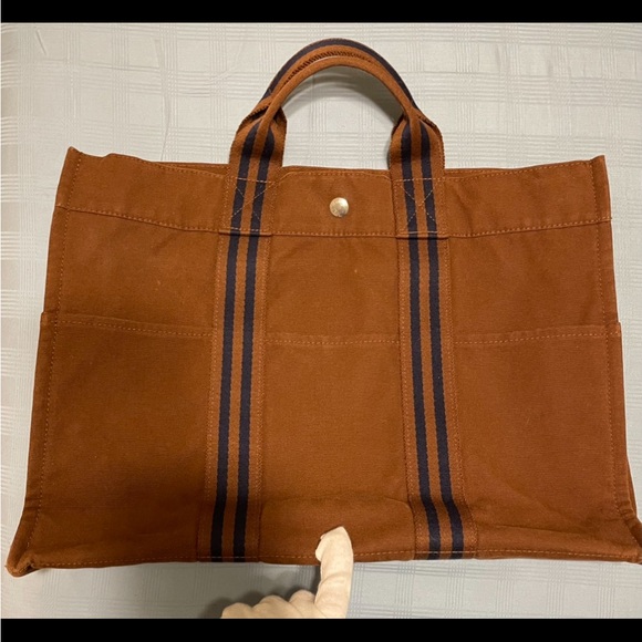 Hermes Handbags - Authentic Hermes Large Vintage Rust and Navy Canvas Tote Bag